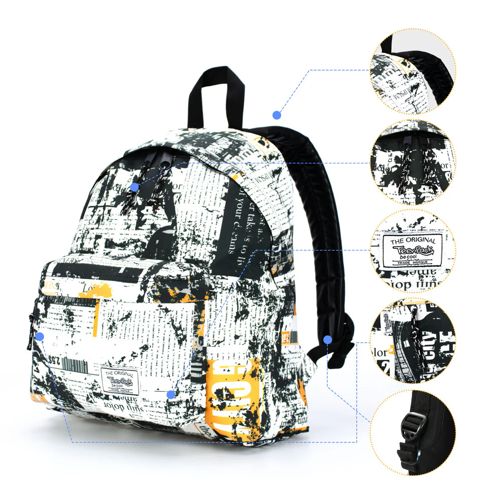 SAC A DOS TEENPACK"MOTIF TEXTE JOURNAL"