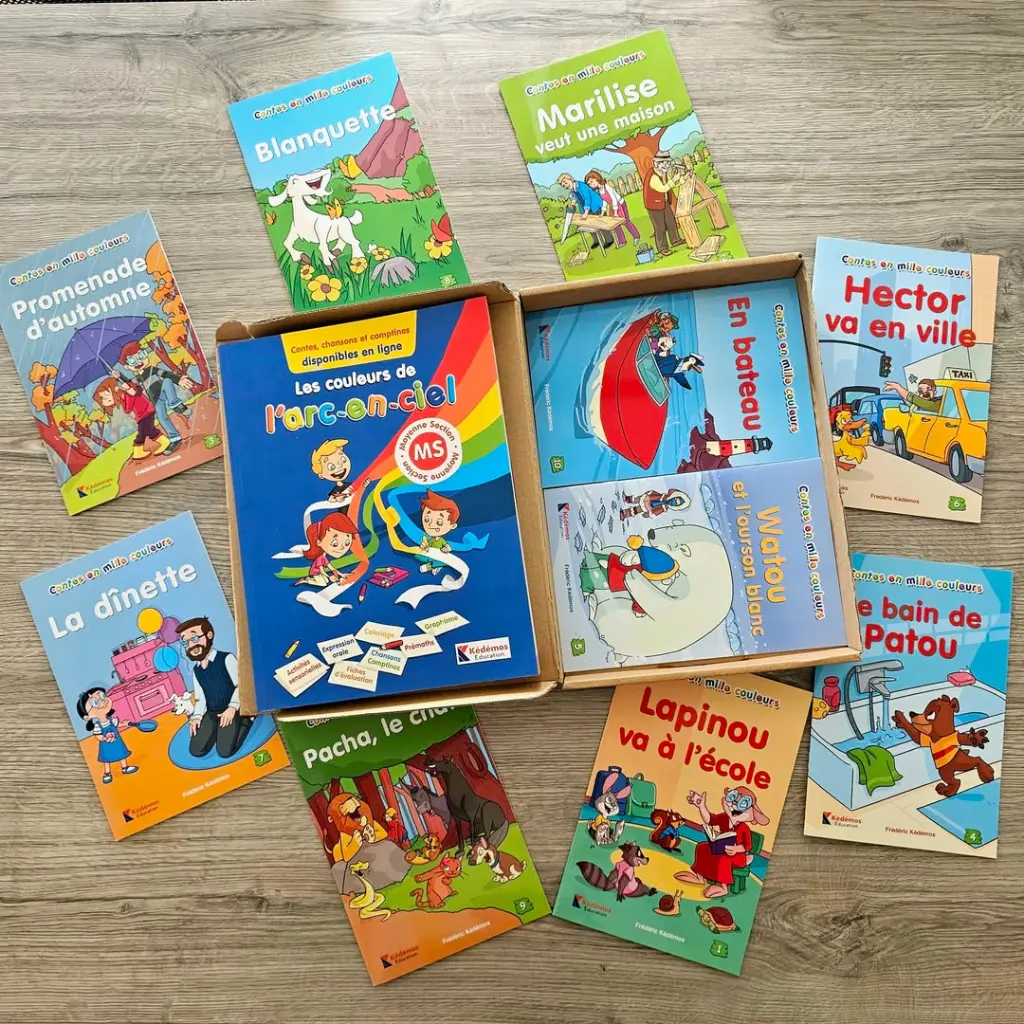 Découvrez Les couleurs de l’arc-en-ciel pour la Moyenne Section ! Ce boîtier est constitué d’un fichier-élève tout en couleur avec pages détachables et 10 contes en petit format.Discover “Les couleurs de l’arc-en-ciel” for.webp