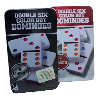 Dominos 28 pcs 6 Couleur Boite Mmétal 18,5x11 cm Jeu de Société 