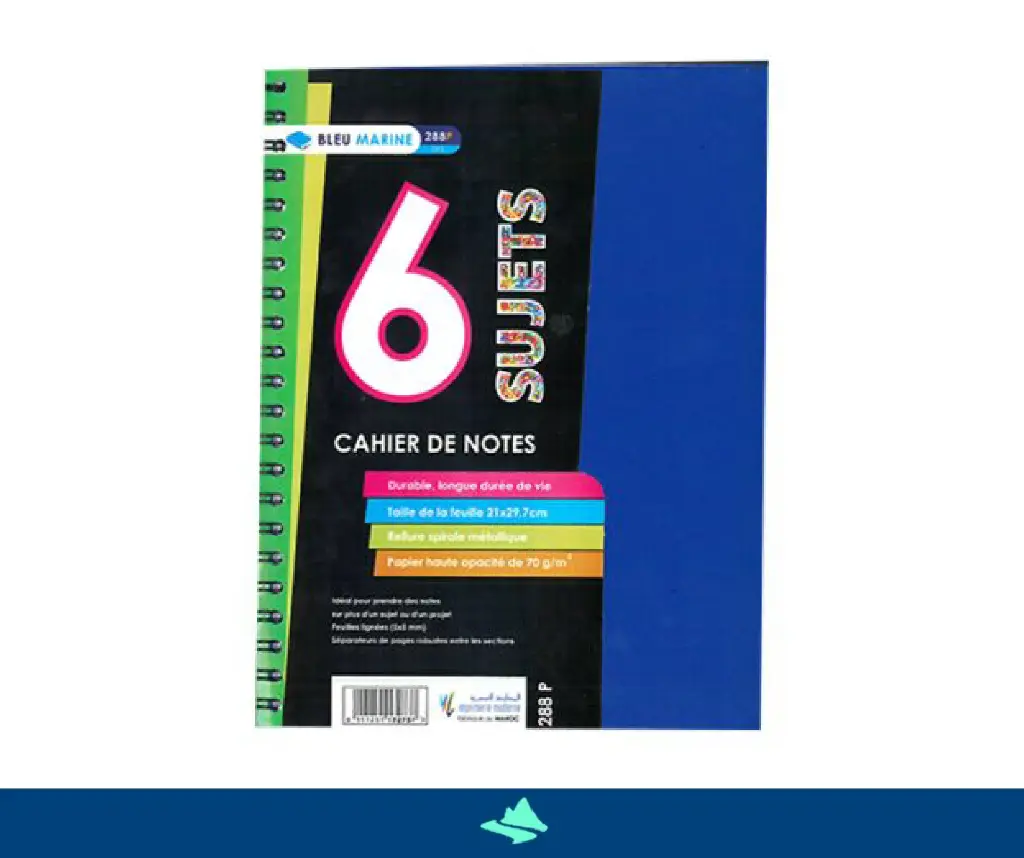 Cahier de notes 6 sujets 288 pages – Bleu Marine