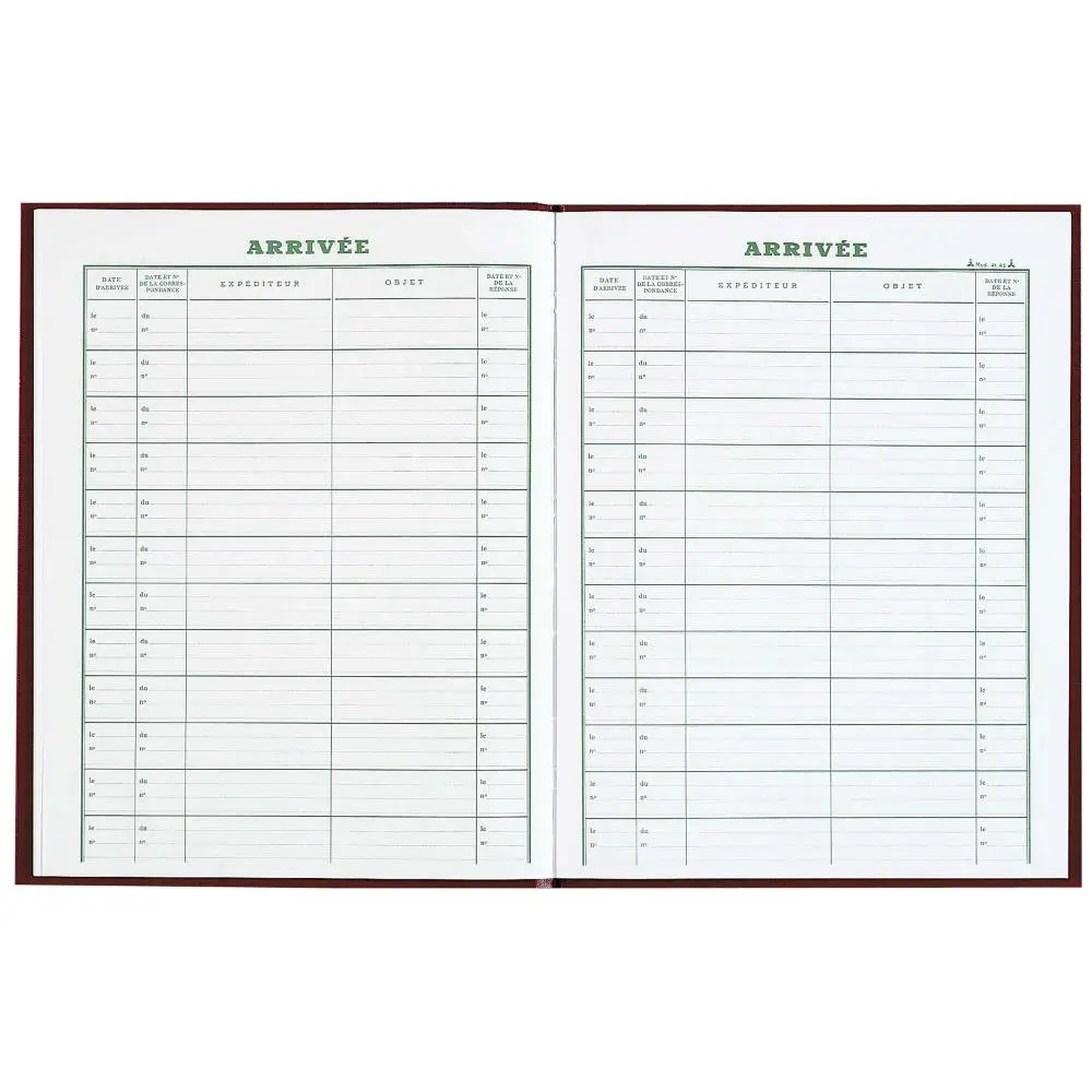 Cahier pour enregistrement du courrier arrivée