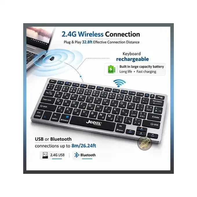 Jedel Clavier Sans Fil BK1000 – 4 Modes de Connexion (Bluetooth 5.0 / 3.0 + 2.4GHz)