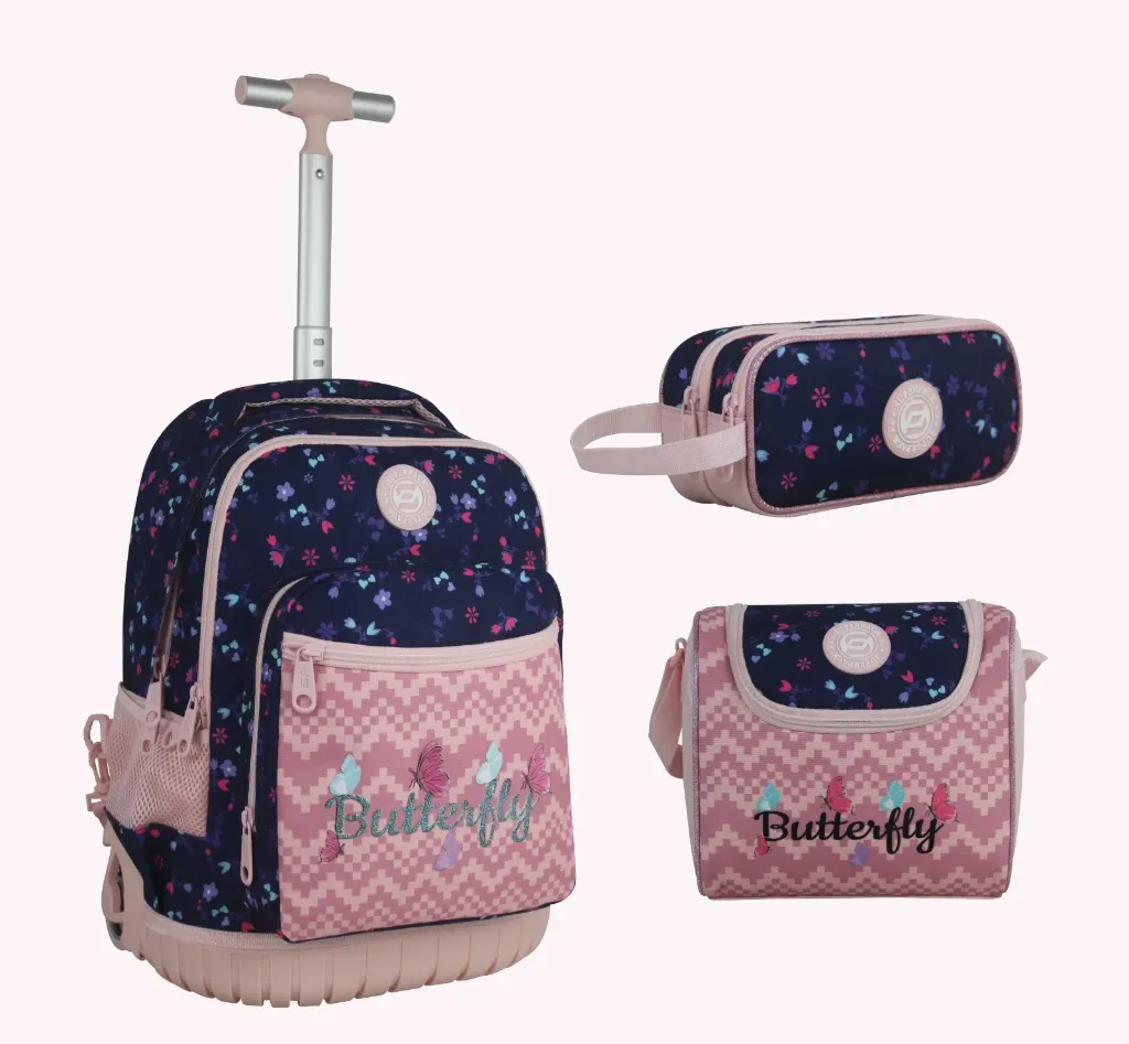 Cartable trolley  pack 3 Pièces BUTTERFLY
