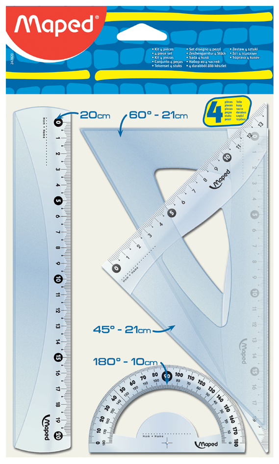 Kit de Traçage 20 cm 4 Pcs Geometric en sachet