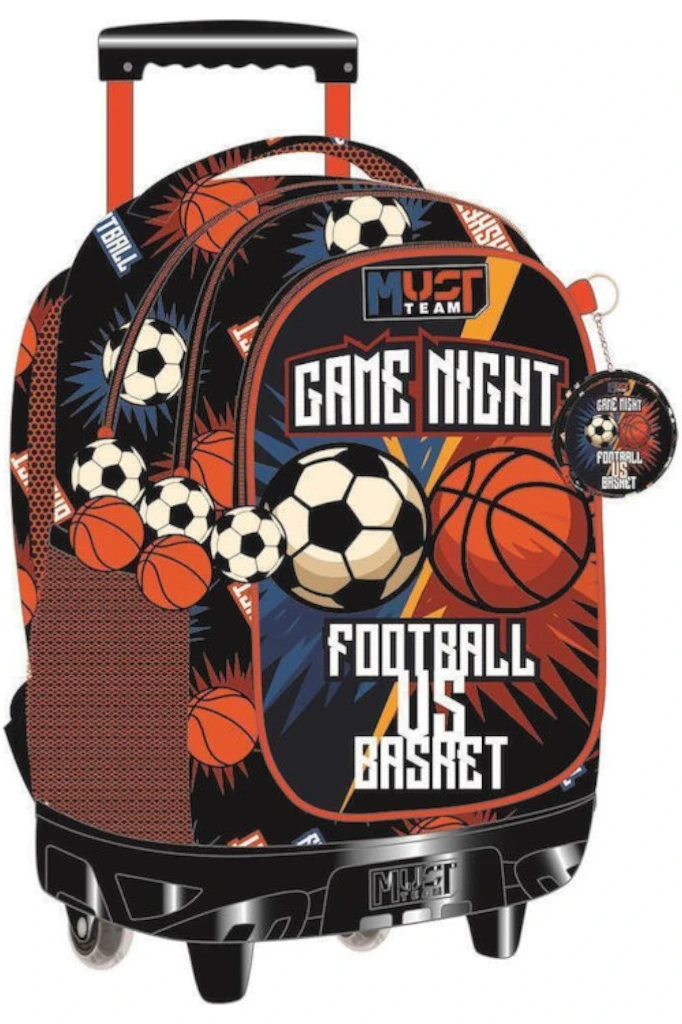 Cartable à roulettes Must Team – 3 compartiments – 34 x 20 x 44 cm – Motif Football vs Basketball