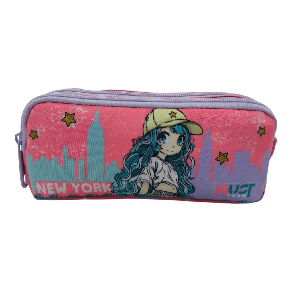 Trousse scolaire Must Team « Fille aux cheveux bleus » – 2 compartiments