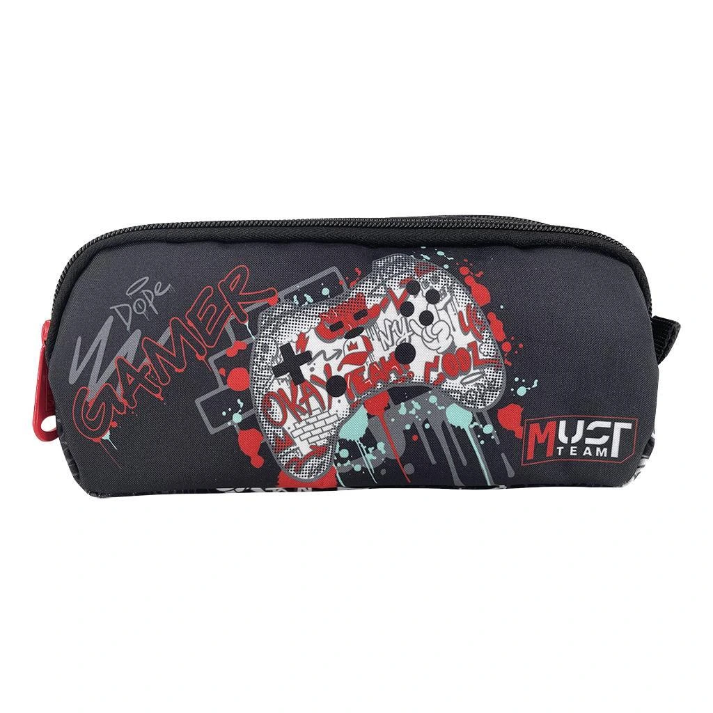 Trousse scolaire cylindrique « Must Team » avec tapis de jeu et 2 fermetures éclair