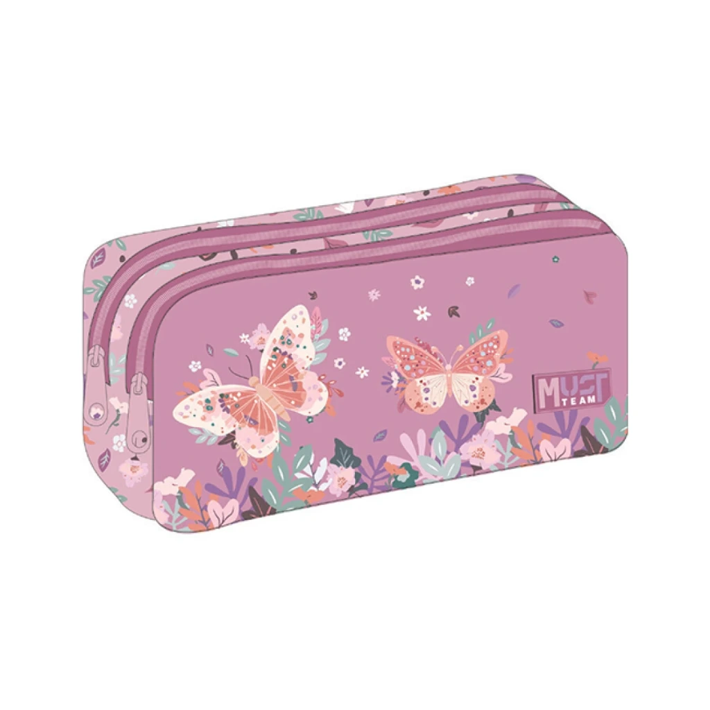 Trousse cylindrique Must – 2 compartiments – Papillons – Lilas