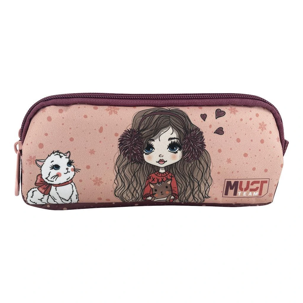 Trousse scolaire cylindrique « Must Team Girl » (hiver/fourrure) à deux compartiments zippés