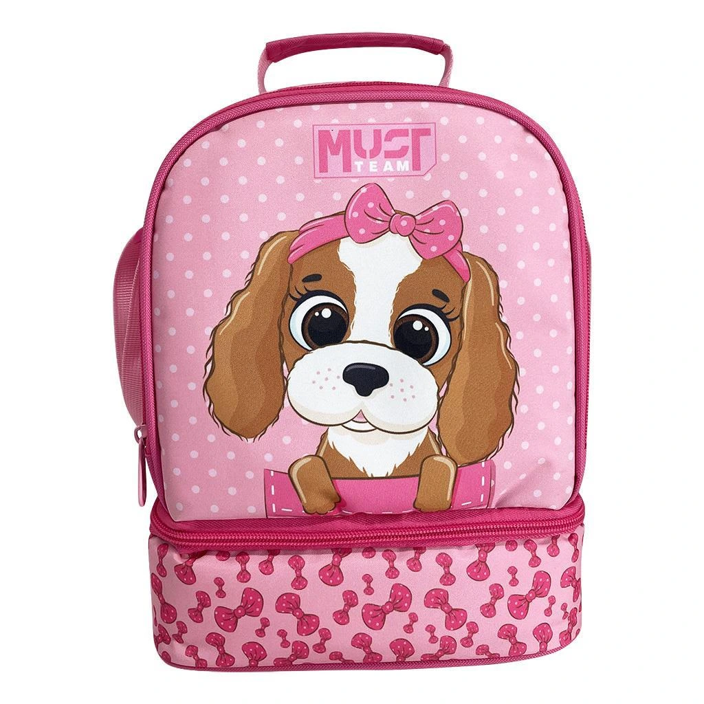 Sac à déjeuner isotherme « Team Yummy Dog » avec nœud rose – 2 compartiments