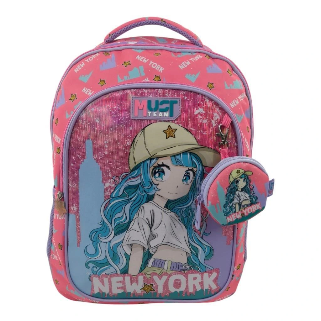 Sac à dos scolaire pour l'école primaire Must Team – Motif fille aux cheveux bleus – 3 compartiments