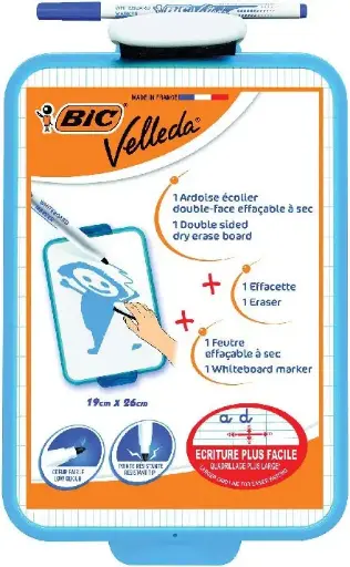 BIC Ardoise VELLEDA effaçable à sec 19 x 26 cm. Avec 1 feutre pointe fine encre bleu