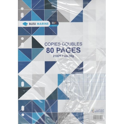 Feuilles Double A4 60G Blanche BLEU MARINE