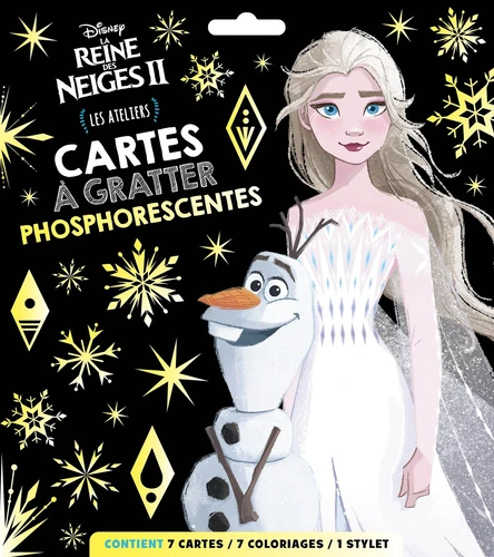 Cartes à gratter phosphorescentes La Reine des neiges II - Les ateliers. Avec 7 cartes, 7 coloriages et 1 stylet