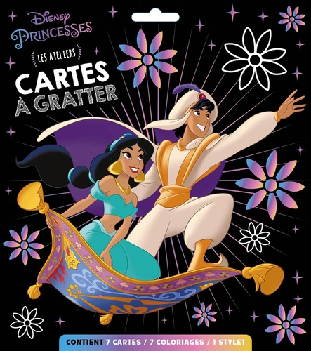 Cartes à gratter Disney Princesses - Les ateliers. Contient 7 cartes, 7 coloriages et 1 stylet 
