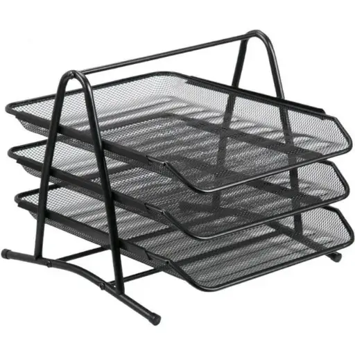 Organisateur de bureau en fil de maille noire 3 étage