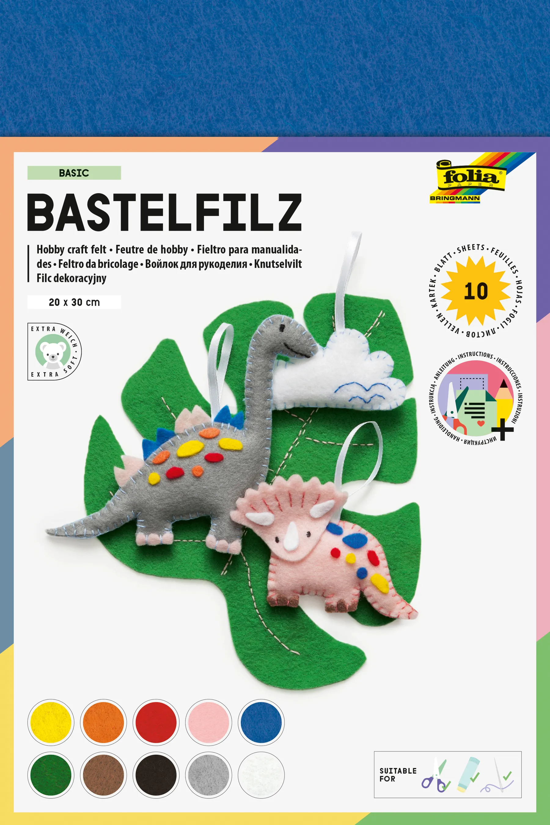 10 feuilles de feutrine coloris assortis 150g